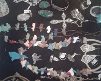 Huge brass keys, wind up chick, bobble head dog, Native American Jewelry, fetish necklace