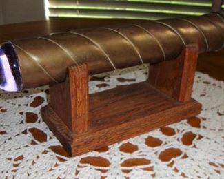 VINTAGE TWISTED BRASS KALEIDOSCOPE WITH PURPLE MARBLE END