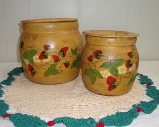 OLD POTTERY CROCKS WITH LIDS