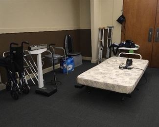 Twin medical bed and assorted medical items