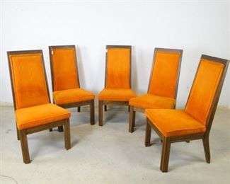 Retro Dark Wood Orange Upholstery Dining Chairs