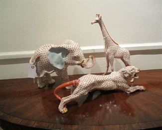 Large Herend Figures, Elephant, Panther & Giraffe