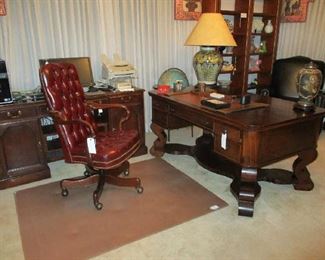 Mahogany Empire Revival style Executive Desk, Leather Desk Chair