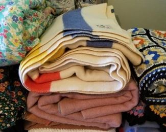 Wool blankets , afghans, quilts, chenille - tons of bedding