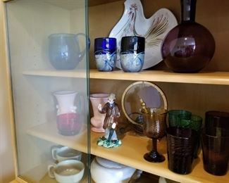 Assortment of Blenko art glass and Frankoma set