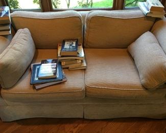 Pale Beige couch with some reading material