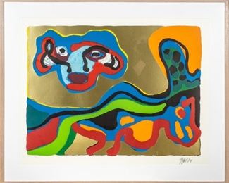 Karel Christiaan Appel (Dutch, 1921- 2006) Lithograph On Mylar Foil, Flying Hat Meets