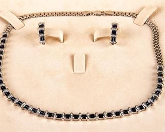 18K Gold Sapphire & Diamond Necklace And Earring Suite