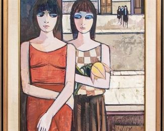 Charles Levier (French, 1920 - 2003) Oil On Canvas "Les Amies"
