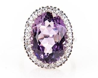 14K, Amethyst & Diamond Ring