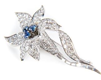 Platinum, Diamond And Sapphire Brooch