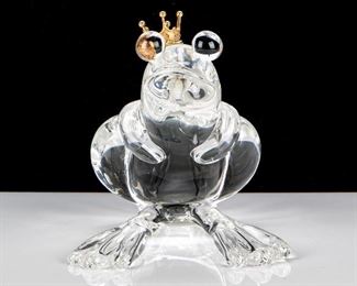 Steuben Frog Prince Sculpture W/ 18k Gold Crown