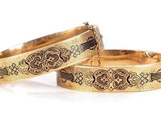 Pair Of Antique 14K Bangle Bracelets, Ca. 1870-80