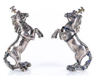 Pair Of Tiffany & Co. Silver & Enamel Circus Horses Designed By Gene Moore 1990