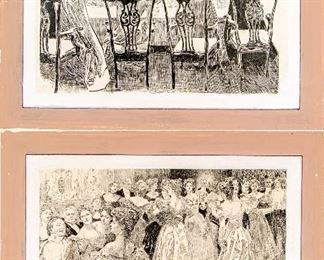 Charles Dana Gibson (American, 1867-1944) Two Pen And Inks On Paper Board,