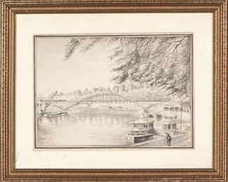 Paul Victor Jules Signac (French, 1863-1935) Watercolor & Pencil On Paper, Bridge Over