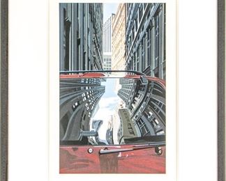 Richard Estes (American, B.1932) Color Woodcut Print, "Downtown Reflections" 2001
