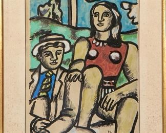 Fernand Leger (French, 1881-1955) 1955 Limited Edition Color Lithograph, Two Lovers