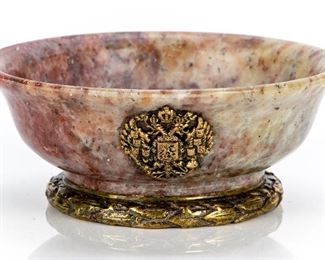 Russian Pink Marble And Bronze Mounted Bowl With Imperial Crest
