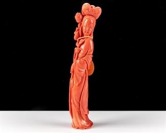 Antique Chinese Carved Red Coral Female Figure