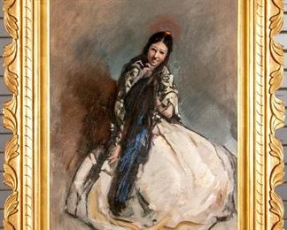 Eric Pape (American, 1870-1938) Oil Sketch On Canvas, Portrait Of A Brunette In White