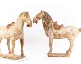 Pair Of Chinese Tang Dynasty Painted Terra-cotta Horse Figures
