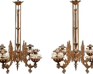 Rare Pair Of 19th Century Iron IKerosene Lamps