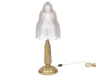 French Art Deco "Waterfall" Table Lamp Signed By Sabino