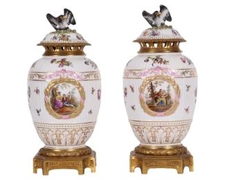 Pair Of Antique Lidded Porcelain Vases With Gilt Bronze Mounts (KPM