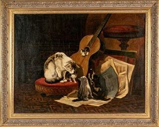 Henriette Ronner (Dutch 1821 - 1909) Oil On Canvas Cat Family Portrait