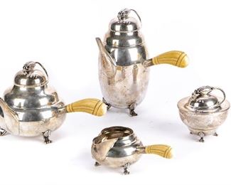Fine Georg Jensen Four-Piece "Blossom" Sterling Silver Coffee And Tea Set