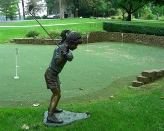 Adorable Bronze Sculpture of Young Girl Golfer