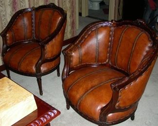 Wood & Braided Leather Tub Chairs