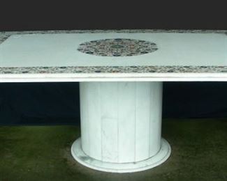 Large Marble Table Inlaid with Semi-Precious Stones