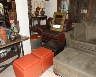 leather ottoman, plush ottoman, oversized leather reclining chair, home decor