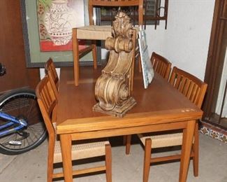 Mid century style oak wood extendable dining table and chairs