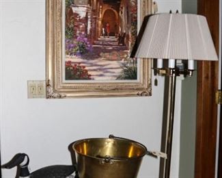 Early American goose decoy, large brass pot art by Peter Van Dusen