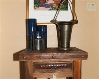 Set of asian inspired canisters. Fabulous Western end table with carved legs