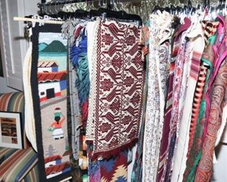 Table clothes, table runners, Mexican, African and Moroccan textiles, vintage and primitive pieces, wall hangings etc