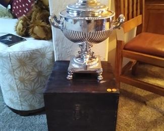 Turn of the century silver plate coffee server with hand made carrying case