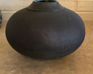 Black Clay Pottery Vase Signed Marcus