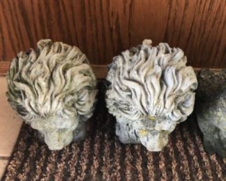 Lion Pair of  Garden or Yard Statue Hand Poured Concrete or Stone Unpainted 