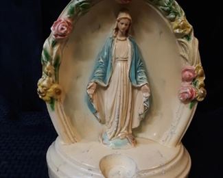 Vintage Virgin Mary chalkware grotto shrine
