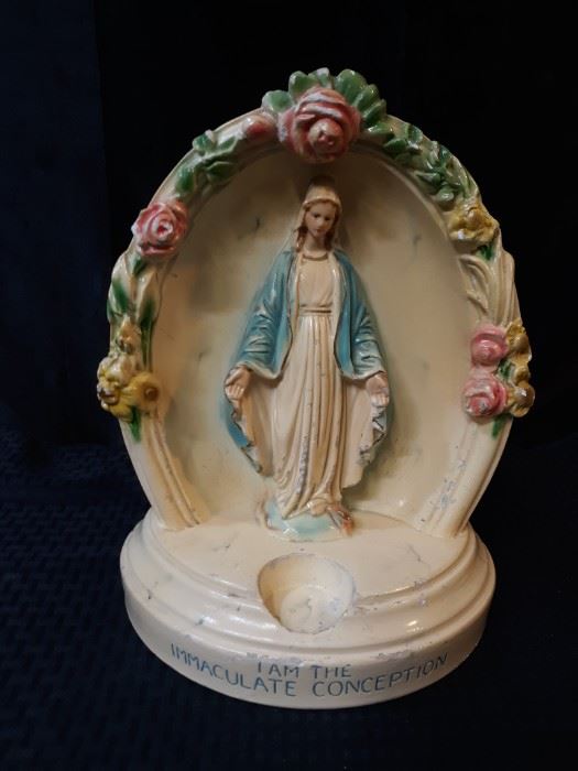 Vintage Virgin Mary chalkware grotto shrine