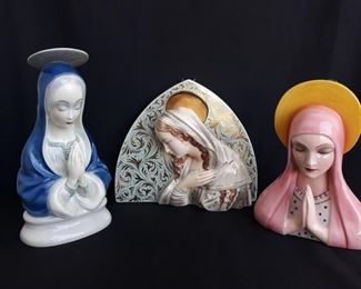 Gort Sienna Praying Madonna Figurine Statue and Art Deco Madonna Wall Plaques