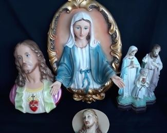Religious Chalkware and Resin Wall Plaques and Figurines