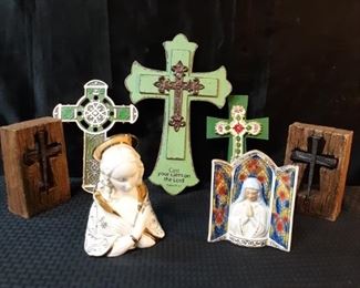 Religious crosses and Virgin Mary