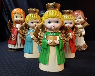 Set of 6 decorative brightly colored ceramic angels