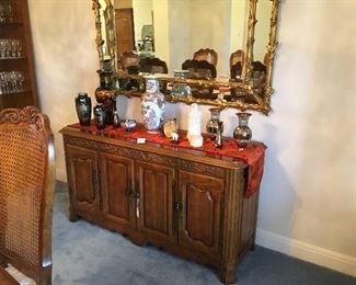 Gorgeous Gold-Leaf Beveled Mirror, Buffet/Server Purchased from McKenzie Galleries Fine Furniture