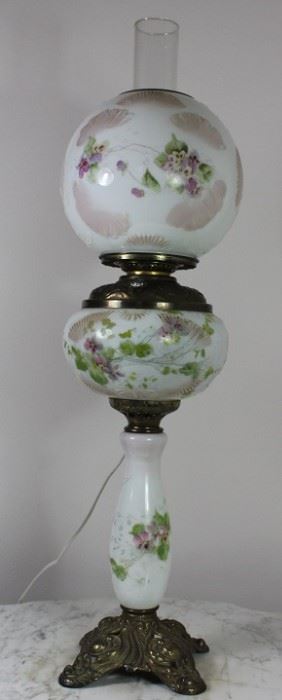 Antique Victorian Hand Painted Oil Lamp with electrical added 29” Tall